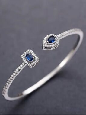 Swarovski Elements Platinum Plated Sapphire Blue Adjustable Cuff Bracelet NEW